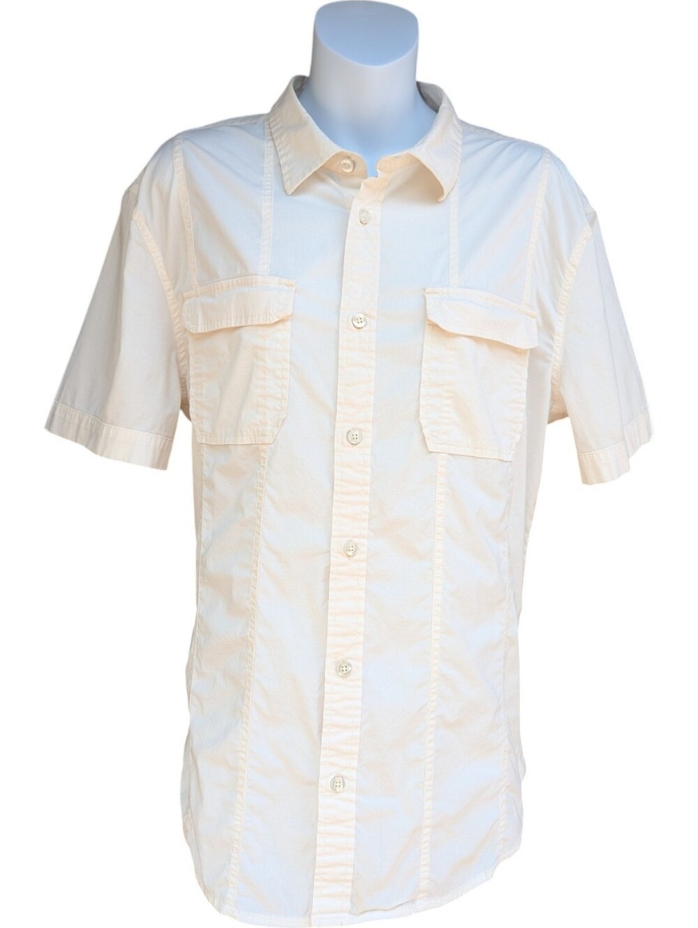 Armani Exchange Short-Sleeve Button-Up Shirt in  Off-White